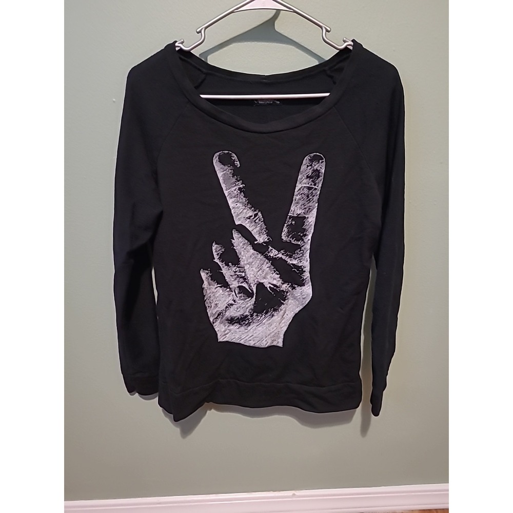 Lauren Moshi Women's Sweater Long Sleeve Peace Sign Black‎ Top Size XS